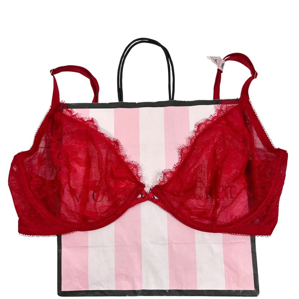 NWT Victoria's Secret Very Sexy Red Floral Lace Unlined Demi Bra 36D